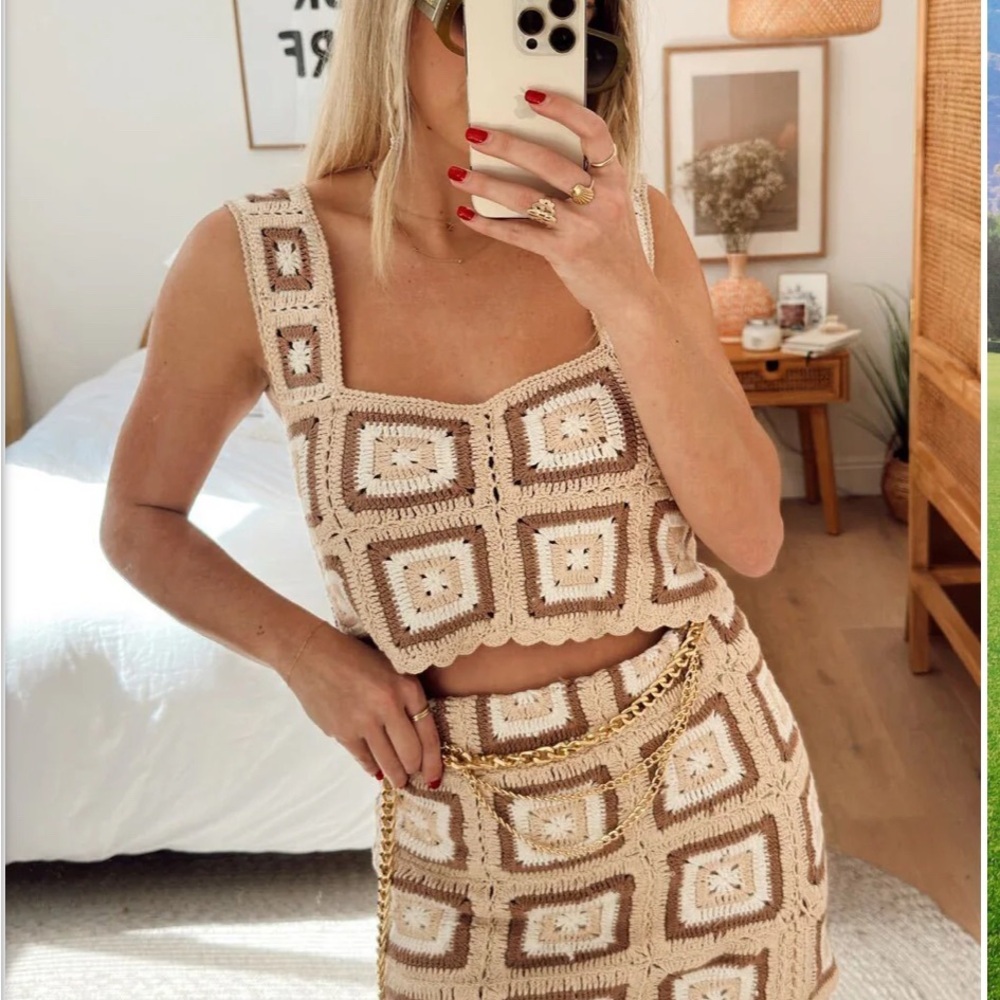 Show Me Your MuMu Cream and Brown Mini Pencil Tank Top